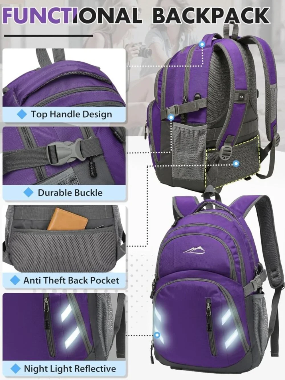 Stylish College Laptop Backpack with USB Charging, Anti-Theft, Fits 15.6